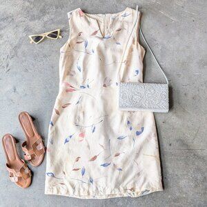 Vintage Ann Taylor Ivory Floral Silk Sheath Mini Dress size 4